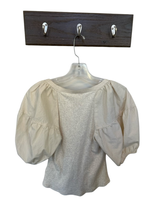 Ulla Johnson Size S Cream Cotton 3/4 Balloon Sleeve Ribbed Scoop Neck Top Cream / S
