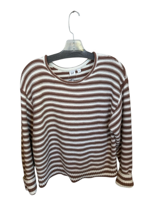 Gap Size M White & Brown Cotton Roll Neck Striped Knit Long Sleeve Sweater White & Brown / M
