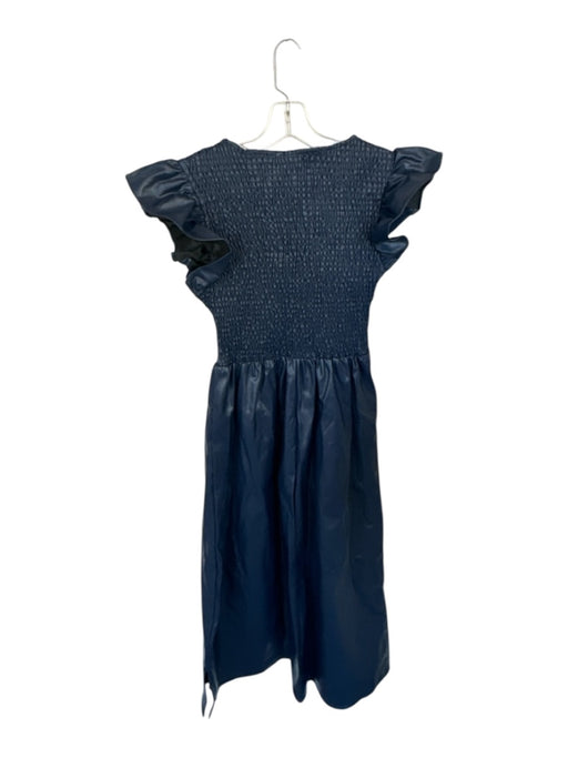 TCEC Size S Navy Vegan Leather Flutter Sleeves smocked Maxi Dress Navy / S