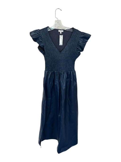 TCEC Size S Navy Vegan Leather Flutter Sleeves smocked Maxi Dress Navy / S
