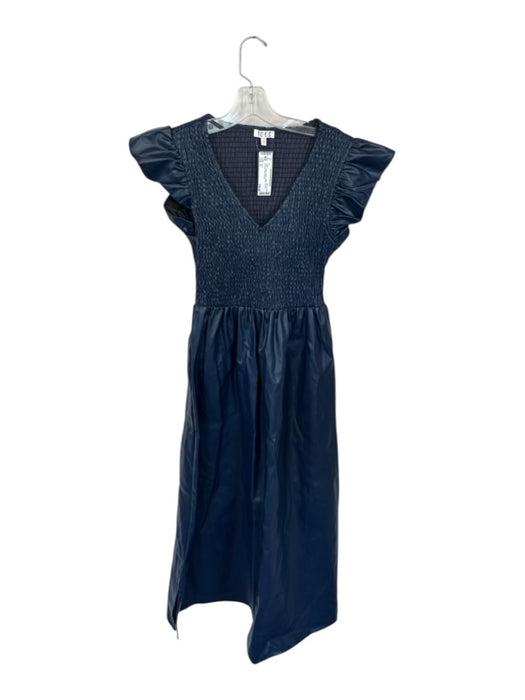 TCEC Size S Navy Vegan Leather Flutter Sleeves smocked Maxi Dress Navy / S