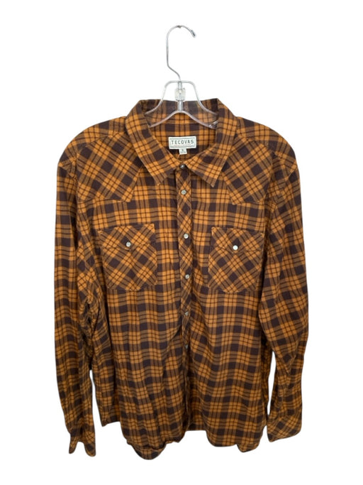 Tecovas Size XL Brown & Orange Cotton Plaid Snap Buttons Flannel Men's Shirt Brown & Orange / XL