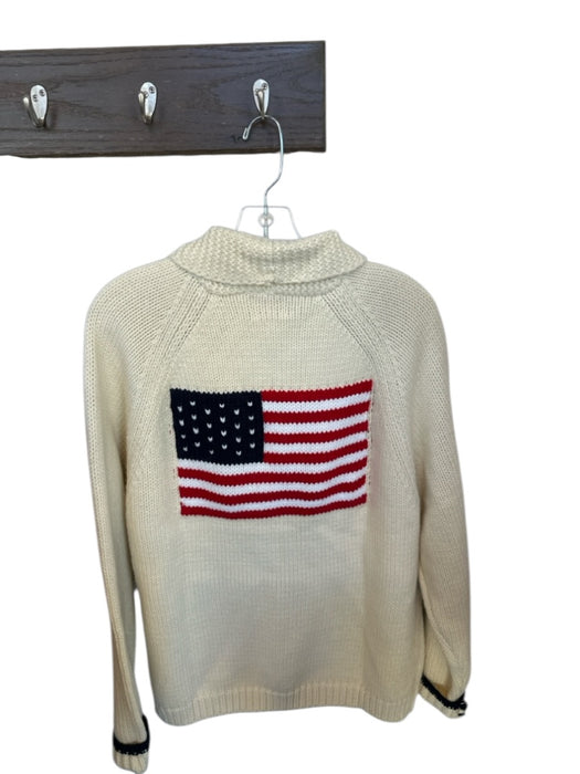 Pink Pineapple Size M/L Cream & Red Acrylic Chunky Knit American Flag Jacket Cream & Red / M/L