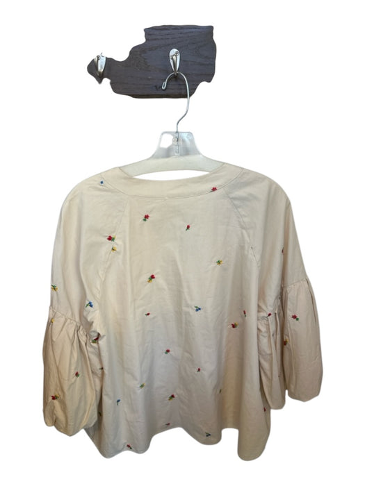 Hyacinth House Size XL Cream & Multi Cotton 3/4 Balloon Sleeve V Neck Top Cream & Multi / XL