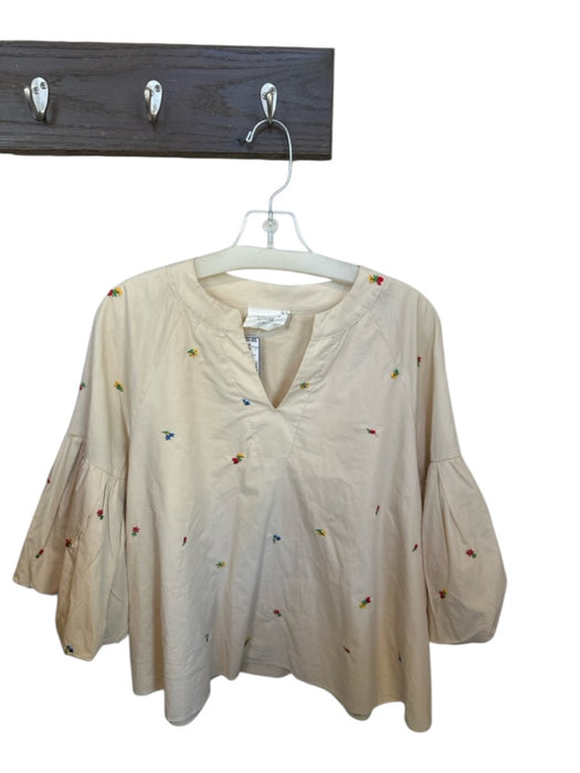 Hyacinth House Size XL Cream & Multi Cotton 3/4 Balloon Sleeve V Neck Top Cream & Multi / XL