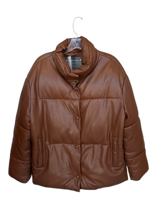 Bagatelle Size XS Brown Vegan Leather Puffer Snap buttons Jacket Brown / XS