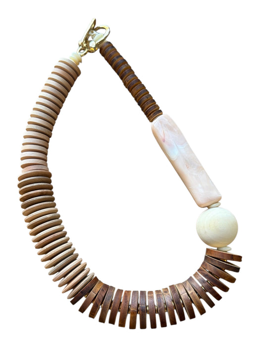 Brown & Cream Wood Beads Chunky Beads Toggle Necklace Brown & Cream