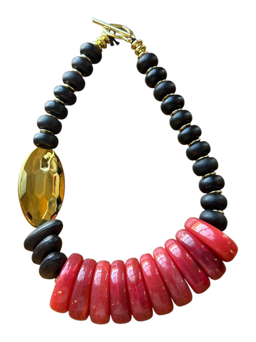 Red & Black Resin Wood Beads Toggle Chunky Statement Necklace Red & Black