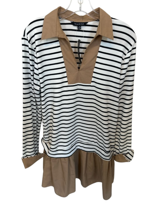 Strut & Bolt Size S Black & Tan Cotton Blend Long Sleeve Striped Collar Dress Black & Tan / S