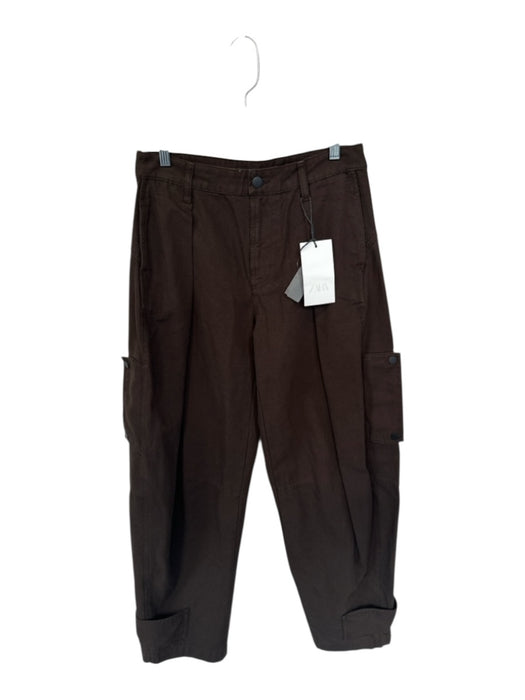 Zara Size 4 Brown Cotton Front Pleat Barrel Leg Pants Brown / 4
