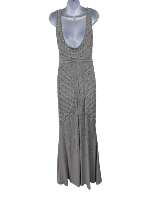 Aqua Formal Size 6 Silver Polyester Beaded Sleeveless Gown Silver / 6