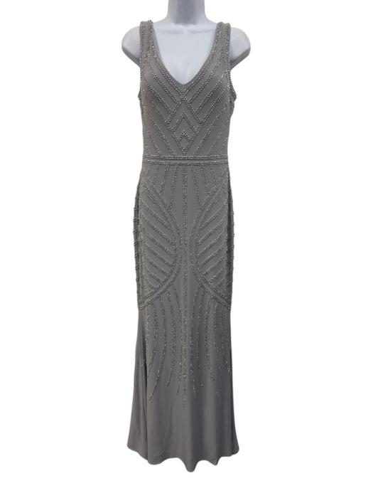 Aqua Formal Size 6 Silver Polyester Beaded Sleeveless Gown Silver / 6