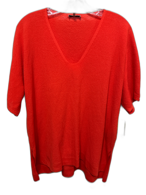 Lafayette 148 Size L Orange Cotton Textured Short Sleeve V Neck Boxy Top Orange / L
