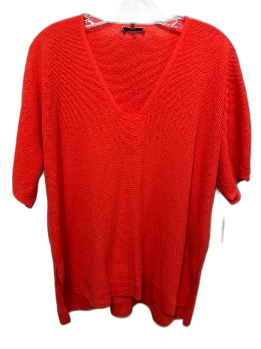 Lafayette 148 Size L Orange Cotton Textured Short Sleeve V Neck Boxy Top Orange / L