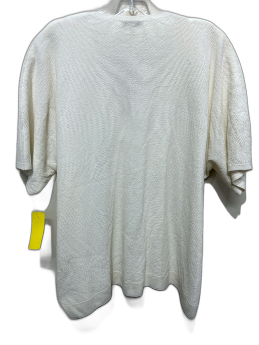 Lafayette 148 Size L White Cotton Textured Short Sleeve V Neck Boxy Top White / L