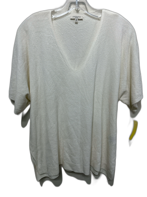 Lafayette 148 Size L White Cotton Textured Short Sleeve V Neck Boxy Top White / L