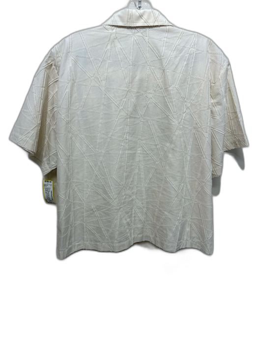 Lafayette 148 Size L Off White Cotton Geometric Textured Button Down Short Set Off White / L