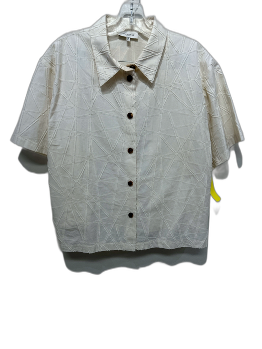 Lafayette 148 Size L Off White Cotton Geometric Textured Button Down Short Set Off White / L