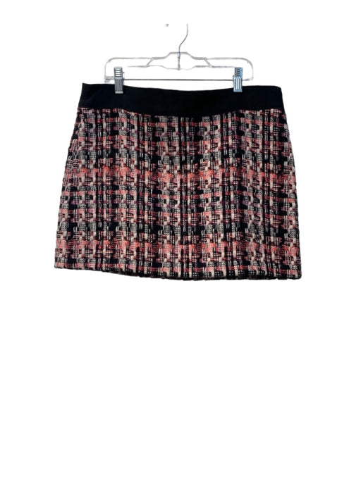 Milly Size 8 Black, White & Pink Wool Pencil Plaid Side Zip Textured Skirt Black, White & Pink / 8