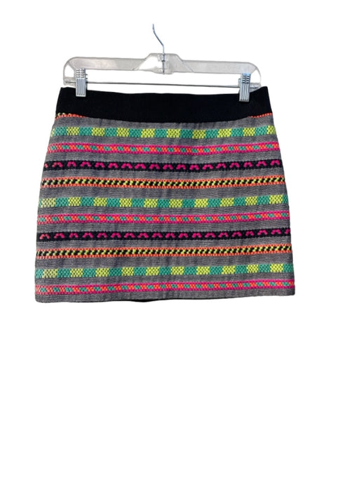 Milly Size 4 Black & Multi Acrylic Blend Abstract Side Zip Pencil Mini Skirt Black & Multi / 4