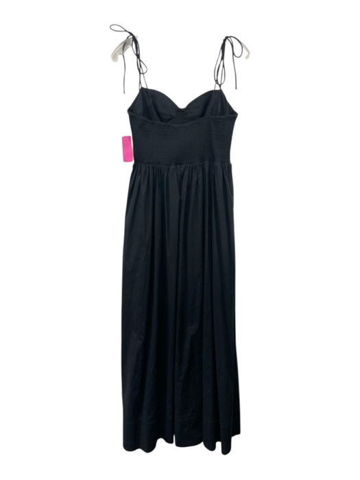 Staud Size L Black Cotton Blend Spaghetti Strap Tie Shoulder Dress Black / L