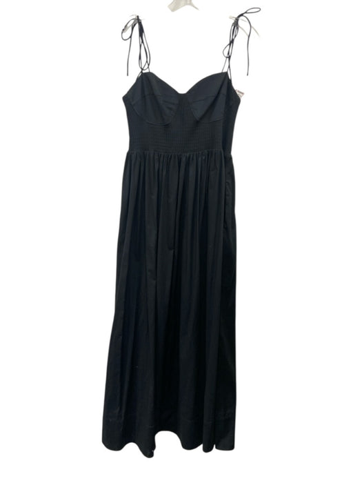 Staud Size L Black Cotton Blend Spaghetti Strap Tie Shoulder Dress Black / L