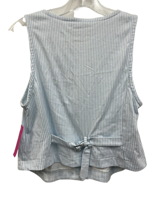 Frankies Bikinis Size L White & Blue Cotton Striped Button Front U Neck Vest Top White & Blue / L