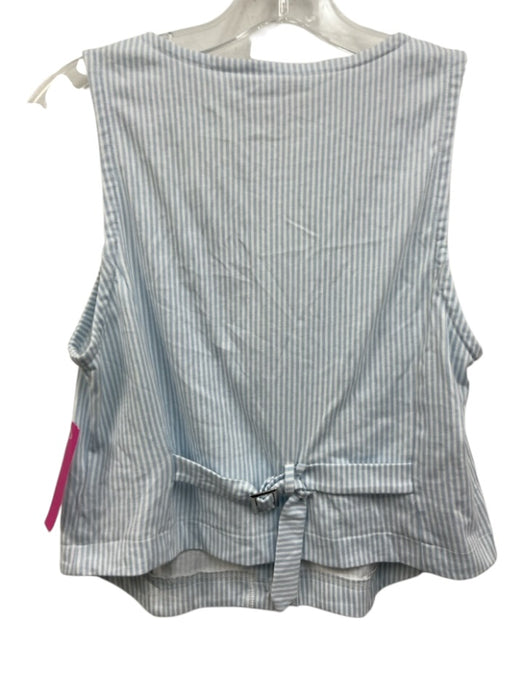 Frankies Bikinis Size L White & Blue Cotton Striped Button Front U Neck Vest Top White & Blue / L