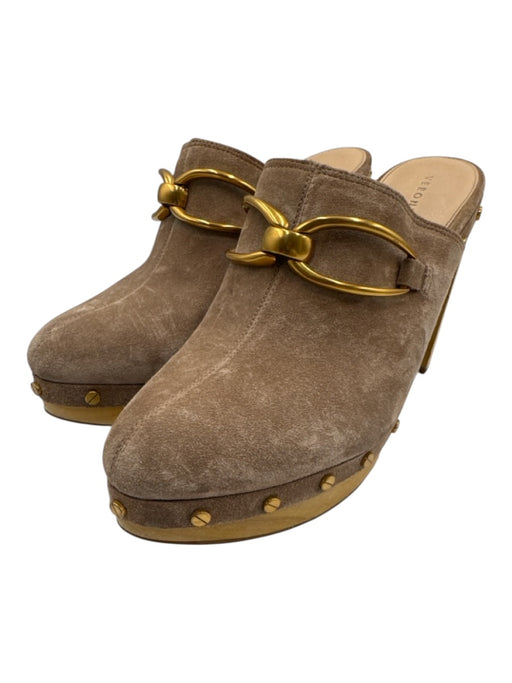 Veronica Beard Shoe Size 9.5 Taupe Beige Leather Upper Suede Mule Platform Clogs Taupe Beige / 9.5