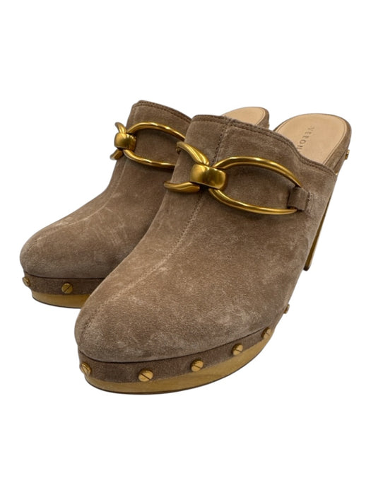 Veronica Beard Shoe Size 9.5 Taupe Beige Leather Upper Suede Mule Platform Clogs Taupe Beige / 9.5