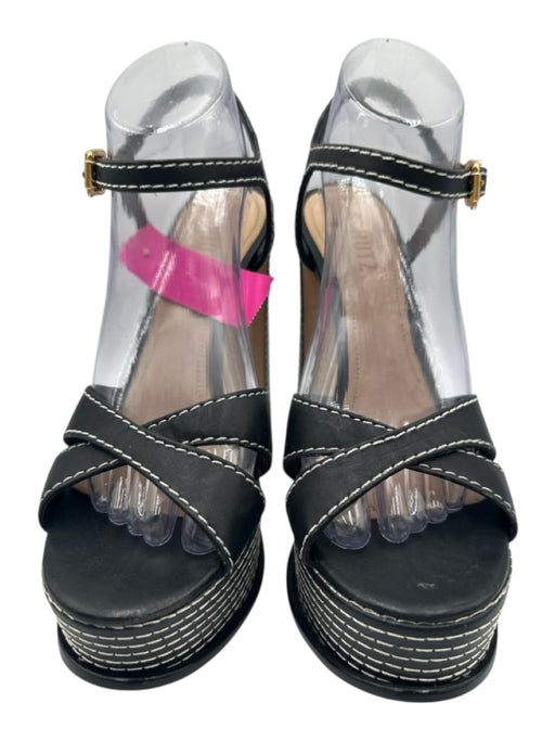 Schutz Shoe Size 9 Black & White Leather Upper Contrast Stitch Platform Sandals Black & White / 9