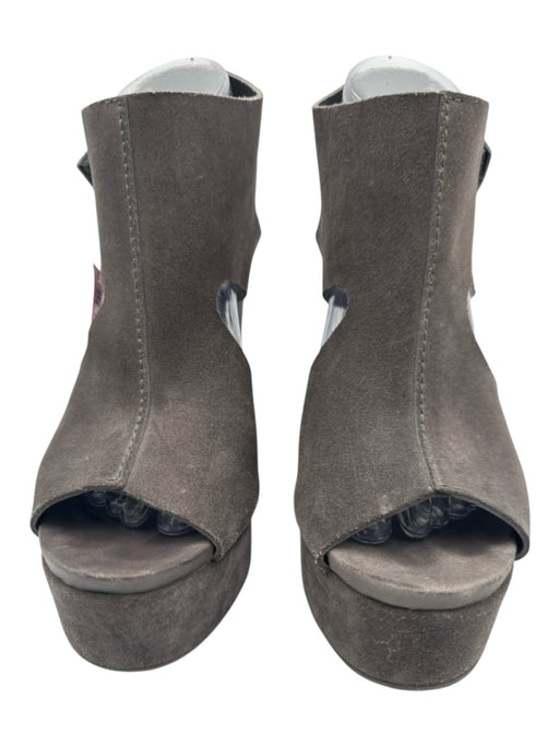 Pedro Garcia Shoe Size 39.5 Gray Leather Upper Suede Velcro Strap Caged Sandals Gray / 39.5
