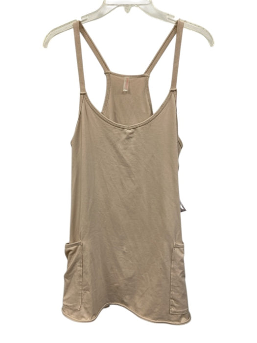 FP Movement Size S Beige Cotton V Neck Pockets Mini Romper Dress Beige / S