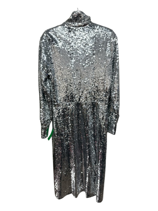 Neon Rose Size XS Silver Polyester Sequined Shimmer Button Trim Collared Dress Silver / XS