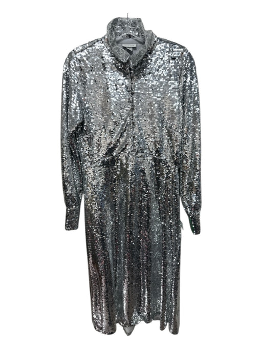 Neon Rose Size XS Silver Polyester Sequined Shimmer Button Trim Collared Dress Silver / XS