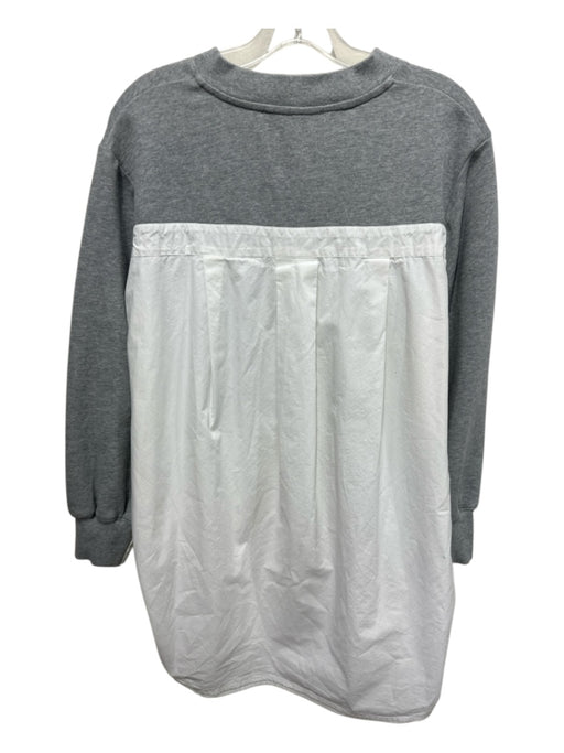 English Factory Size S Grey & White Cotton Fabric Block Button Trim V Neck Dress Grey & White / S