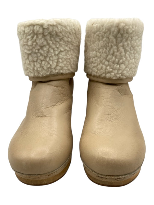 Frye and Co. Shoe Size 7 Beige & Cream Leather Wooden Sole Block Heel Booties Beige & Cream / 7