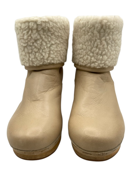 Frye and Co. Shoe Size 7 Beige & Cream Leather Wooden Sole Block Heel Booties Beige & Cream / 7