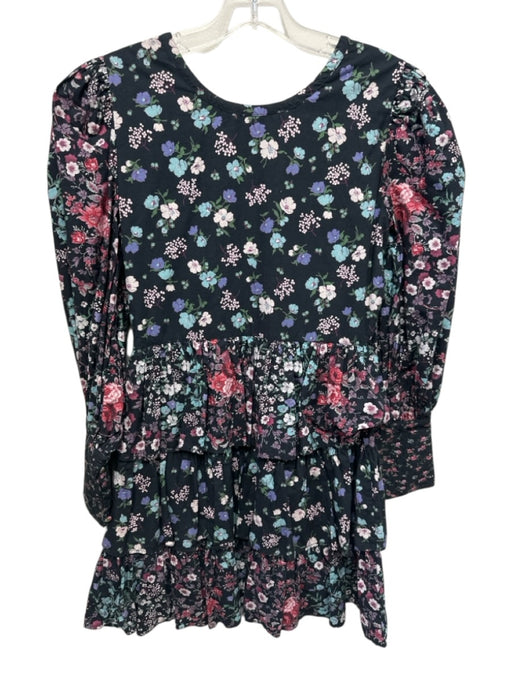 Loveshackfancy Size 2 Black & Multi Cotton V Neck Floral Tiered Skirt Mini Dress Black & Multi / 2