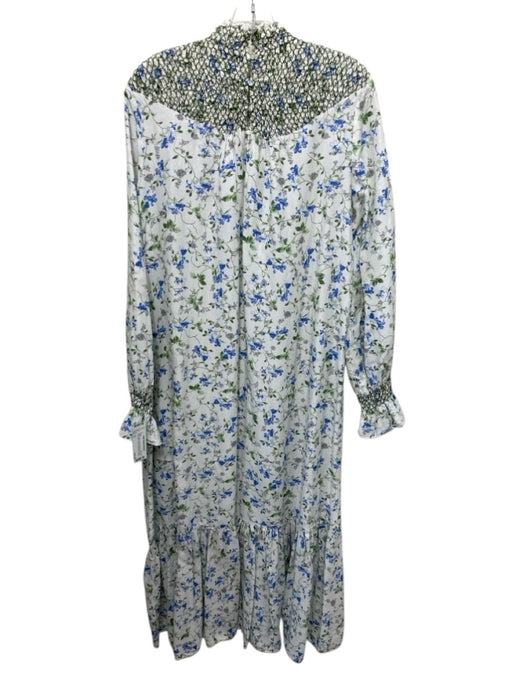 Zara Size S White & Multi Viscose Blend Smocked Detail Maxi Floral Dress White & Multi / S