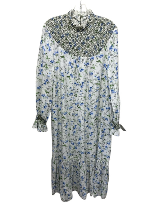 Zara Size S White & Multi Viscose Blend Smocked Detail Maxi Floral Dress White & Multi / S