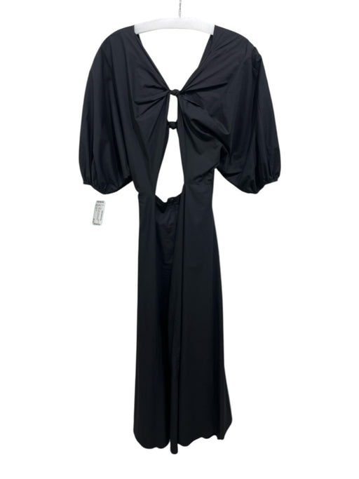 Nasty Gal Size 4 Black Cotton Puff Sleeves Cut Out Detail Maxi Zip Back Dress Black / 4