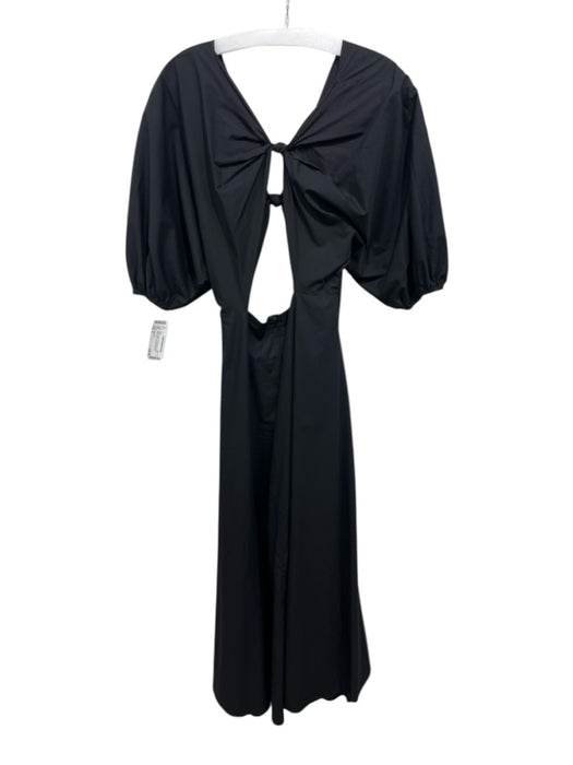 Nasty Gal Size 4 Black Cotton Puff Sleeves Cut Out Detail Maxi Zip Back Dress Black / 4