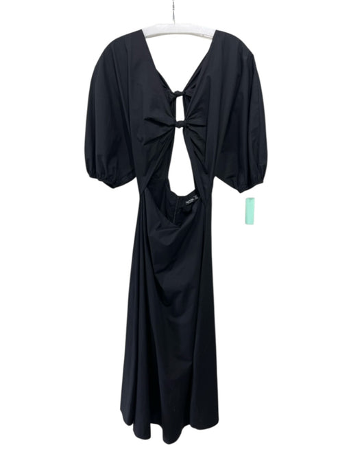 Nasty Gal Size 4 Black Cotton Puff Sleeves Cut Out Detail Maxi Zip Back Dress Black / 4