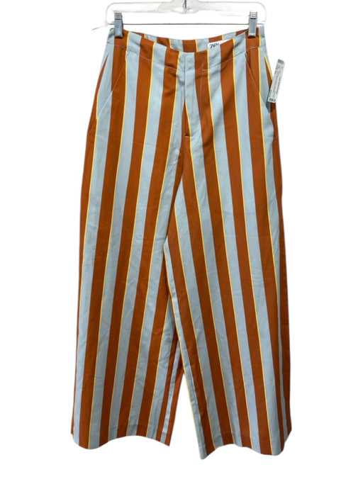 Zara Size XS Blue & Orange Cotton Blend Zip & Hook Closure Striped Pants Blue & Orange / XS