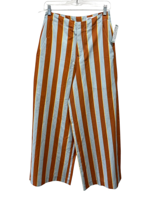 Zara Size XS Blue & Orange Cotton Blend Zip & Hook Closure Striped Pants Blue & Orange / XS