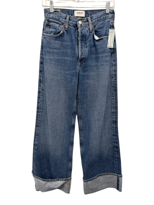 Agolde Size 24 Medium Wash Cotton Button Fly Wide Leg Cuffed Ankle Jeans Medium Wash / 24