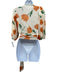 Ganni Size 36 Peach & Multi Polyamide V Neck Floral Tie Waist Top Peach & Multi / 36