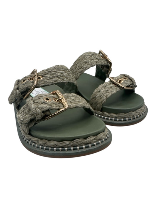 Ulla Johnson Shoe Size 37 Green Leather open toe Raffia Buckle Detail Sandals Green / 37