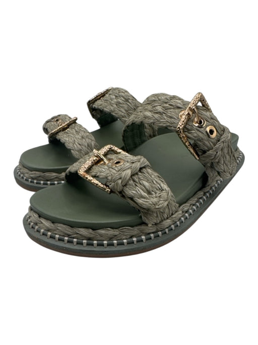 Ulla Johnson Shoe Size 37 Green Leather open toe Raffia Buckle Detail Sandals Green / 37